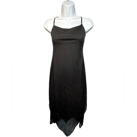 VTG Sequined Asymmetric Slip Dress Size S Black‎ 90s Whimsigoth Fairy Goth - Picture 1 of 14